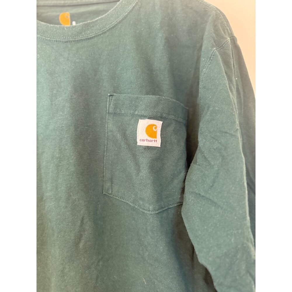 Carhartt Mens Original Fit Long Sleeve T-Shirt Green Pocket Style Small - Picture 6 of 7